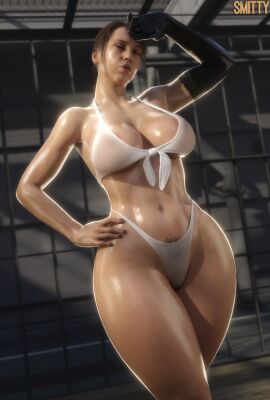 1girls 3d 3d_(artwork) armwear bikini boobs breasts brown-haired_female brown_hair brunette_hair clothed clothed_female female kojima_productions light-skinned_female light_skin metal_gear metal_gear_solid metal_gear_solid_v panties quiet_(metal_gear) smitty34 thick_thighs thighs underwear white_bikini