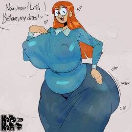 1girls ass auburn_hair big_ass big_breasts breasts clapping_cheeks english_text fat_ass female glasses huge_breasts kindergarten_(game) kindergarten_3 kopokofiart large_ass large_breasts ms._lovelett nipples nipples_visible_through_clothing orange_hair shaking shaking_ass shaking_butt sound_effects talking teacher text watermark wiggle_lines