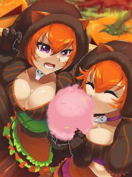 2girls angry animal_ears big_breasts breasts cat_ears cat_girl catgirl cleavage female fire_emblem fire_emblem:_path_of_radiance fire_emblem:_radiant_dawn fire_emblem_heroes halloween jealous keldancon large_breasts lethe_(fire_emblem) lyre_(fire_emblem) nintendo orange_hair purple_eyes