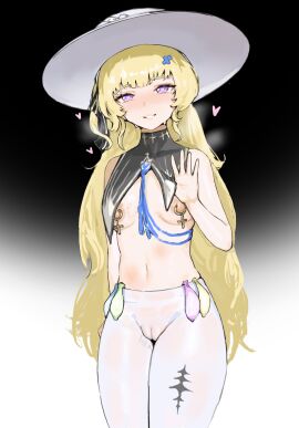 breasts condom_wrapper female nun nun_outfit pants_open phoebe_(wuthering_waves) small_breasts smaller_female tomatosp wuthering_waves