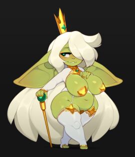 armwear breasts casual female footwear goblin goblin_female green_skin handwear handwear_and_footwear_only huffslove huge_breasts legwear nipple_pasties original original_character pussy pussy_pasty regina_(huffslove) shortstack tagme taped_nipples taped_pussy white_hair