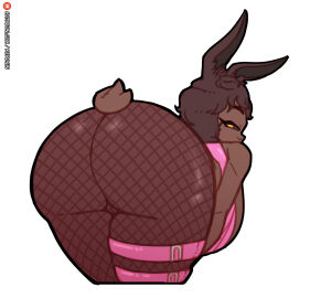 anthro ass ass_focus brown_body bunny_ears bunny_girl female fishnet_legwear fishnets furry huge_ass kerosin original original_character tagme thick