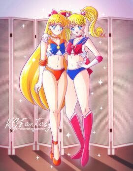 2girls alluring bishoujo_senshi_sailor_moon bishoujo_senshi_sailor_moon_r bishoujo_senshi_sailor_moon_r_the_movie bishoujo_senshi_sailor_moon_s bishoujo_senshi_sailor_moon_s_the_movie bishoujo_senshi_sailor_moon_supers bishoujo_senshi_sailor_moon_supers_the_movie blonde_hair blue_eyes bow breasts clothing female kgfantasy medium_breasts minako_aino nervous_face outfit_swap pout sailor_moon sailor_venus small_breasts smile toei_animation toonami usagi_tsukino