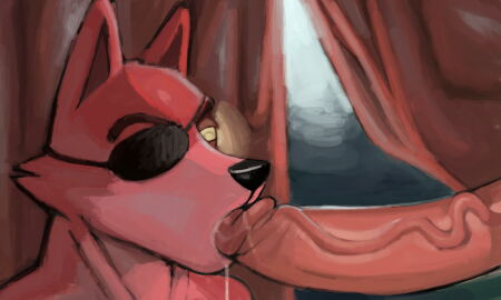 2020 anthro anthro_focus anthro_on_anthro anthro_only anthrofied black_nose canid canine canis digital_drawing_(artwork) digital_media_(artwork) drool drooling eyepatch five_nights_at_freddy's foreskin foreskin_folds fox foxy_(fnaf) gay gay_blowjob glans glans_licking glans_stimulation glansjob huge_cock jojobizad just_the_tip licking long_penis male male/male male_anthro male_focus male_only penis penis_in_mouth penis_out retracted_foreskin scottgames sucking sucking_penis sucking_tip uncircumcised