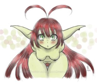 artist cute female goblin goblin_female long_ears long_hair nude nude_female sombresnuances