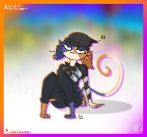 2d 2d_(artwork) agonywelds angelsagony ass beanie blurry_background calico_cat cat_ears cat_girl catgirl cattail_(plant) ear_piercing feline female fortnite fortnite:_battle_royale glowing_eyes looking_at_viewer meme meow_skulls_(fortnite) tail thick_ass thick_thighs thighs wide_hips