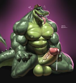 alligator balls bara big_balls big_penis character_request crocodile crocodilian crocodylid dirtymache erection hat heart huge_cock mache male male_only muscular muscular_chest muscular_male penis precum tagme tongue tongue_out yaoi
