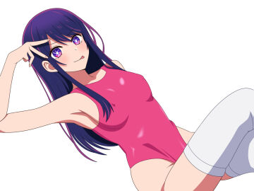 1girls adult arm_behind_back armpits bare_arms bare_shoulders bare_skin bare_thighs blush breasts dot_nose female female_focus female_only fingernails fingers hair_between_eyes hand_above_head hand_in_front_of_face hoshino_ai idol legs light-skinned_female light_skin long_hair looking_at_viewer medium_breasts nipple_outline nipples oshi_no_ko pink-eyed_female pink_eyes pink_swimsuit pink_swimwear purple-eyed_female purple-haired_female purple_eyes purple_hair shoulders sideboob simple_background sitting slender_body slender_waist slim_female slim_waist smile smiling smiling_at_viewer solo swimsuit swimwear thighhighs thighs thin_waist tongue tongue_out upper_body user_hdsm2884 v v-line white_background white_thighhighs