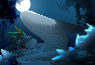 breast_grab breasts female forest_background fusion fusion_character gardevoir glasses grabbing_own_breast leaf lidded_eyes lying_on_back madragon night night_sky nipples oc:ivy one pokegirl pokemon pokemon_(species) pokémon_(species) puffy_pussy pussy serperior serpevoir spread_legs spreading vulva