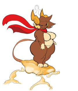 1girls alolan_raichu anthro anthrofied breasts chubby chubby_female evolution female floating jamcrumb pokemon pokemon_(species) raichu scarf shortstack smug smug_face solo thick_thighs