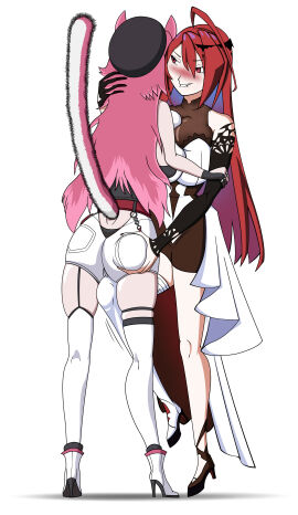 2girls animal_ears aroused ass ass_grab big_ass big_butt biting_lip breast_press breast_squish breast_to_breast breasts cameltoe clozet_envy elizabeth_rose_bloodflame erect_tail female groping hi_res hololive hololive_english hololive_english_-justice- horny_female huge_breasts jpeg knee_rubbing_pussy large_breasts long_hair naughty_face panties panty_peek pussy raora_panthera rubbing sexually_suggestive shorts skirt smile symmetrical_docking tail thick_thighs thigh_squish thighhighs thighs virtual_youtuber vtuber white_background yuri