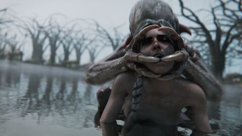 3d bathing braid cd_projekt_red ciri completely_nude defeated defeated_heroine female finger_in_mouth freckles green_eyes head_grab light-skinned_female light_skin mascara monster monster_on_female nekker nude penetration pussy scar sex sketch_page sword the_witcher_(series) the_witcher_4 vaginal_penetration vulint white_hair