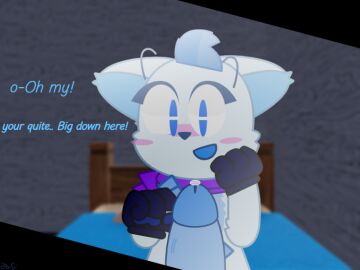 anonymous_artist anthro backpack bandana blue_body blue_eyes blue_fur blue_penis blush bodily_fluids canid canine clothing defloration dripping fellatio female flustered fox fur genital_fluids genitals gloves handwear humanoid joey_(crystal_tf) kerchief male male/female mammal oral oral_invitation penile penis precum precum_drip purple_bandanna purple_kerchief sex solo speech_bubble text vector_art white_body white_fur