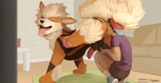 anal animal_genitalia animal_penis anus arcanine ass balls bodily_fluids brown_body brown_fur canid canine canine_genitalia canine_penis clothed clothing crouching digital_media_(artwork) duo feet feral fur generation_1_pokemon genital_fluids genitals hair half-erect hat headgear headwear hi_res hindpaw holding_balls human human_on_feral human_rimming_feral human_rimming_male interspecies leaking_precum looking_back looking_pleasured male male/male male_rimming_male mammal multicolored_body multicolored_fur nintendo nude one_leg_up oral orange_body orange_fur paws penis pokemon pokemon_(species) pokephilia precum precum_string raised_leg rimming rimming_male saliva saliva_string sex sheath tail teeth tongue tongue_out twang white_body white_fur zoophilia