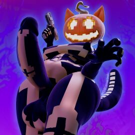 3d_(artwork) absurd_res ass balls big_balls big_breasts big_butt big_penis breasts cat_tail clothing digital_media_(artwork) domestic_cat erect_nipples erection felid feline felis food for_a_head fruit genitals gun gynomorph halloween handgun hi_res holding_gun holding_object holding_ranged_weapon holding_weapon holidays humanoid intersex jack-o'-lantern latex latex_clothing latex_skinsuit low-angle_view mammal nipple_outline nipples object_head ogtamarindo penis pistol plant pumpkin pumpkin_cat_(fortnite) pumpkin_head ranged_weapon skinsuit solo thick_thighs tight_clothing weapon
