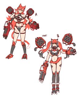 2024 2girls armored_femalemidriff battlemech battletech bellybutton big_breasts black_hair breasts cat_ears cat_girl clan_(battletech) concept_art female kneehighs larger_version_at_source long_hair mad_cat_(battlemech) mech mecha mechagirl mechwarrior navel oerba_yun_fang orange_eyes panties red_eyes red_hair shikai_(artist) short_skirt skirt snaggle_tooth tagme tail twintails