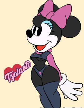 anthro blackmercurius_(artist) bra breasts disney female meme meme_clothing minnie_mouse paggi_outfit partially_clothed pinup solo standing stockings toony tzalanti_(artist)