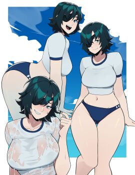 aneurysm.ax ass big_ass big_breasts bloomers breasts buruma chainsaw_man eyepatch female green_eyes green_hair gym_uniform himeno_(chainsaw_man) sports_uniform wet