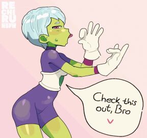 1girls animated bodysuit cheelai dialogue dragon_ball dragon_ball_super english_text fellatio_gesture female from_side gloves green_skin handjob_gesture looking_at_viewer naughty_face oral_with_prostate_stimulation prostate_massage_gesture rechiru rechitv short_hair suggestive suggestive_gesture text tongue tongue_out white_hair