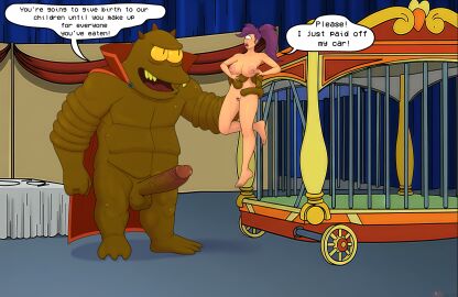 alien areolae background breasts curvy cyclops dialogue diklonius english_text female futurama green_body hi_res huge_breasts imminent_sex lrrr ruler_of_the_planet_omicron_persei_8 muscular_male mutant naked naked_female naked_male nipples ponytail purple_hair pussy text text_bubble thick_thighs turanga_leela voluptuous wide_hips