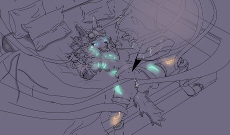 anthro bed bodily_fluids cervical_penetration eyewear eyewear_on_head female fluffy furniture genital_fluids glowing glowing_eyes glowing_markings goggles goggles_on_head looking_pleasured markings novabeast open_mouth penetration pussy restrained restrained_arms restrained_by_tentacles restraints sex signature solo spread_legs spreading tentacle tentacle_penetration tentacle_sex unknown_artist unknown_artist_signature vaginal_fluids vaginal_penetration x-ray_view