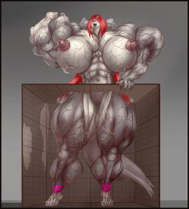 abs b9tribeca biceps breasts canine female giantess growth growth_sequence hair long_hair muscle_growth muscles muscular muscular_arms muscular_female muscular_legs muscular_thighs nipples pecs red_hair wolf