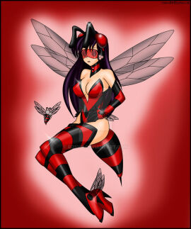 1girls bee bee_girl bishoujo_senshi_sailor_moon breasts clothing elbow_gloves female female_only high_heel_boots high_heels insect_abdomen insect_wings leotard red-tinted_eyewear rei_hino rosvo sailor_mars small_breasts solo sting stockings tech_control thigh_boots tinted_eyewear visor