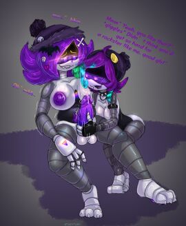 balls ballsack beanie beanie_hat biting_lip breasts female female_on_futa futanari glitch_productions handjob intersex jerking_off jerking_off_another jerkingoff jerkingoff_another murder_drones nipples oc penis precum precum_drip purple_eyes purple_hair purple_nipples purple_penis purple_precum selfcest throbbing_penis tuidytury twitching twitching_penis uzi_(murder_drones) veins