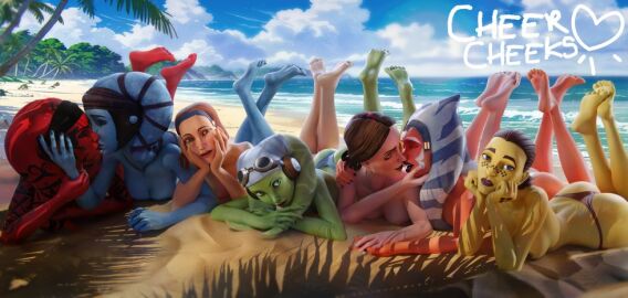 3d 6+girls 7girls aayla_secura accurate_art_style ahsoka_tano airress3d_(3d-modeller) alien alien_girl alien_humanoid ass barefoot barriss_offee beach beach_background bikini bikini_bottom blender_(software) blender_cycles blue_body blue_skin bo-katan_kryze breasts brown_hair cheer_cheeks_(artist) clone_wars darth_talon feet feet_out_of_frame feet_together feet_up female female_only glasses_on_head green_body green_skin hera_syndulla holding_head kiss kiss_on_lips kissing looking_at_another looking_at_partner looking_at_viewer looking_pleasured lying lying_on_stomach medium_breasts mirialan multiple_females multiple_girls naughty naughty_face naughty_smile ocean ocean_background official_style orange_body orange_hair orange_skin padme_amidala palm_leaf palm_tree red_body red_skin sand self_upload shadow skinny soles star_wars star_wars:_legacy toes togruta toned toned_female twi'lek yuri