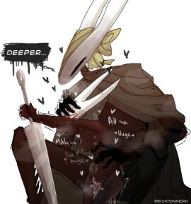 2023 2_horns areola arthropod artist_name belly black_eyes black_speech_bubble blush bodily_fluids breasts brother_(lore) brother_and_sister_(lore) cloak closed_eyes clothed clothing cum cum_inside dialogue digital_media_(artwork) duo duplicate english_text eyebrowless female fingers genital_fluids hand_on_face hand_on_hip heart_symbol holding_melee_weapon holding_object holding_sword holding_weapon hollow_knight hollow_knight_(character) horn hornet_(hollow_knight) incest incest_(lore) male male/female melee_weapon nail_(weapon) nipples nude one_eye_obstructed penetration penile penile_penetration penis report sibling_(lore) sicksinner_(artist) sicksinnerk simple_background sister_(lore) sitting solid_eyes speech_bubble standing sword team_cherry text vessel_(species) weapon white_background white_text