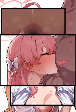 1boy 1girls ahoge ai_assisted anilingus anus balls bikini bikini_under_clothes blue_archive braid breasts cleavage closed_eyes commentary_request commission dark-skinned_male dark_skin face_in_ass female halo hanako_(blue_archive) hanako_(swimsuit)_(blue_archive) hawkboku highres long_hair male nipples partial_male pink_bikini pink_hair pink_halo pixiv_commission rimming see-through_clothes see-through_shirt shirt simple_background spread_anus straight sweat swimsuit testicles tongue tongue_out very_sweaty white_background white_shirt x-ray