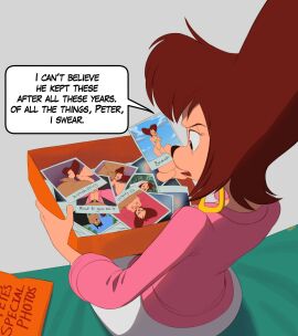 anthro areola big_breasts bikini black_clothing black_eyebrows black_eyes black_nose black_suit black_text bottomwear box breasts brown_hair canid canine canis clothed clothing container disney domestic_dog ear_piercing ear_ring english_text erection eyebrows eyelashes fellatio female female_anthro fur genitals gold_ear_ring goof_troop green_bikini green_clothing green_necktie green_swimwear hair hi_res holding_box holding_container holding_object holding_penis holding_photo hoop_ear_ring imminent_sex inside long_sleeves looking_at_genitalia looking_at_penis male mammal mature_anthro mature_female navel necktie nipples oral pants peg_pete penile penis peter_pete_sr. photo piercing pink_areola pink_nipples purple_clothing purple_sweater purple_topwear red_text ring_piercing sex sitting skimpy smile snout solo speech_bubble suit sweater swimwear talking_to_self tan_body tan_fur text thehumancopier topwear two-piece_swimsuit wedding_veil white_bottomwear white_clothing white_pants