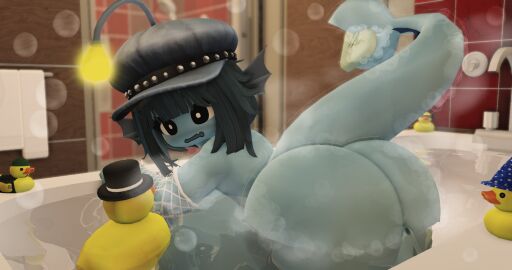 1girls 3d anus ass ass_bigger_than_head ass_focus asshole bath bathing bathtub blue_body blue_hair blue_skin bubbles butt_focus female female_only fish fishnet_armwear fishnets hat indoor indoors nokomi nokomi_rr34 nude nude_female nudity nudity_girl roblox roblox_avatar roblox_studio robloxian rubber_duck self_upload solo solo_female solo_focus water