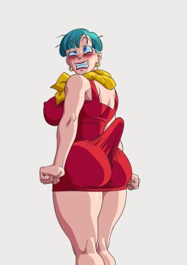 1girls 2025 2d 2d_(artwork) 2d_artwork ass ass_focus barely_contained_breasts big_ass big_breasts big_butt big_thighs blue_eyes blush blush_lines blushing_female blushing_profusely breasts bubble_butt bulma_(dragon_ball) bulma_briefs bulma_briefs_(majin_buu_saga) clenched_fist clenched_hands clenched_teeth curvy_figure delicious_ass dragon_ball dragon_ball_z dress ear_piercing earrings erect_nipples erect_nipples_under_clothes eyelashes eyeliner eyes_rolled_back eyes_rolling_back eyes_up fat_ass fat_butt female female_focus female_only giant_ass giant_butt gigantic_ass gigantic_butt huge_ass huge_breasts huge_butt huge_thighs large_ass large_butt large_thighs light-skinned_female light_skin lipstick looking_up make_up makeup mid-transformation nipples plump plump_ass plump_butt red_dress red_lips red_lipstick scarf shiny_ass shiny_breasts shiny_butt shiny_hair shiny_skin short_hair solo solo_female solo_focus sweat sweating_female thick_ass thick_thighs thighs tight tight_clothes tight_clothing tight_dress transformation vanbrand wide_ass wide_butt yellow_scarf