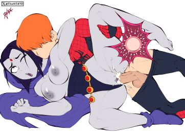 1boy 1girls alternate_version_available bare_shoulders ben_parker benjamin_richard_parker benjy_parker breasts breasts_out crossover cum cum_in_pussy cum_inside dc dc_comics faceless_male feet feet_up female grey_skin hair_covering_eyes impregnation kissing kissing_neck leg_grab light-skinned_male light_skin male marvel marvel_comics one_eye_closed penis purple_hair pussy rachel_roth raven_(dc) red_hair sex sex_from_behind shoes_removed sperm sperm_cell sperm_meets_ovum spider-man spider-man_(series) spooning spread_legs straight sweat sweatdrop teen_titans theal3x10_(artist) tits_out toe_curl toes vagina vaginal_penetration vaginal_sex womb x-ray