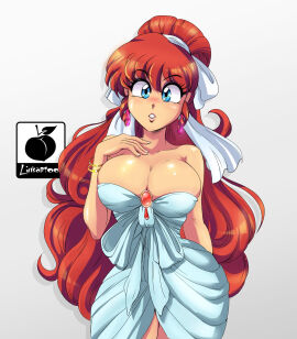 1girls bracelet breasts busty cleavage clothing dress eyeshadow female female_only genderswap genderswap_(mtf) large_breasts linkartoon lipstick makeup ponytail ranma-chan ranma_1/2 ranma_saotome red_hair rule_63 solo voluptuous white_dress