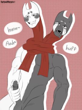 crying crying_with_eyes_open dandy's_world dazzle_(dandy's_world) desperation male mask masturbation muscular muscular_male nude nude_male razzle_(dandy's_world) razzle_and_dazzle_(dandy's_world) rolling_eyes scarf smiling solo solo_male