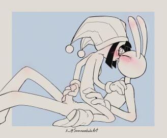 anthro blush closed_eyes duo ear_blush female genitals glitch_productions hi_res humanoid imminent_sex jax_(tadc) jax_(the_amazing_digital_circus) jerking_off_another kissing larger_male looking_at_genitalia looking_at_penis male male/female nude nude_female nude_male penis pomni_(tadc) pomni_(the_amazing_digital_circus) size_difference smaller_female somnambulaart the_amazing_digital_circus touching_penis