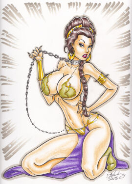 belly_dancer belly_dancer_outfit blue_eyes boots braided_hair breasts brown_hair cameron_blakey chain_leash chained chains cleavage collar enslaved_royal female female_only femsub harem_girl harem_outfit huge_breasts kneeling loincloth long_hair looking_at_viewer metal_collar princess_leia_organa rebel_(star_wars) revealing_clothes skimpy_clothes slave slave_bikini slave_collar slave_girl slave_leia slave_outfit star_wars submissive_female wrong_eye_color