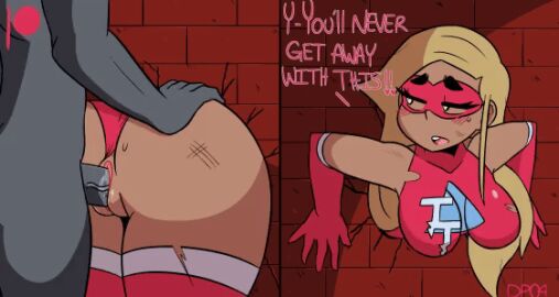 1boy animated blonde_hair bouncing_breasts breasts darkprincess04 female looping_animation male masked stuck superhero tagme text_bubble