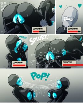 1boy 1futa 1girls assimilation big_breasts big_lips big_lips_no_eyes black_body breasts comic_page corruption cursed_fleshlight cursed_fleshlight_(gorila_invisible) drone female futa_transformation futanari goo_creature goo_transformation gorila_invisible_(artist) hugging intersex inverted_nipples jamearts kissing kissing_fetish living_sex_toy male male_to_futa penetration precum puffy_pussy pussy saliva_string saliva_trail smooch transformation twinning