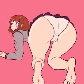 animated ass bouncing_ass bubble_ass bubble_butt chinaboy_(artist) clothed cute female huge_ass innocent my_hero_academia ochako_uraraka panties school_uniform teenager unaware