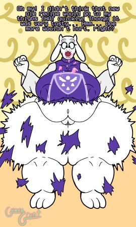 1girls 2d anthro ass ass_expansion big_ass big_belly big_breasts breasts crumbs crumbs_on_breasts crumbs_on_face deltarune dialogue english_text expansion exposed_pussy female female_focus female_only food_fetish food_on_face furry guavagrunt horn huge_ass huge_breasts huge_thighs indoors living_room looking_down mature mature_female messy_face milf monster monster_girl mostly_nude mostly_nude_female nipples_visible_through_clothing overweight overweight_female pussy ripped_clothing sauce shocked shocked_expression speech standing text thick_thighs thigh_expansion thighs toriel undertale white_body