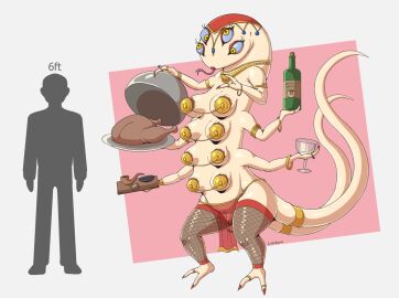 2022 2_fingers 2_tails 2_toes 4_eyes 6_arms 8_breasts accessory ambiguous_gender anthro areola armband bracelet breasts clitoral_hood clitoris clitoris_piercing clitoris_ring cloche clothing colored_nails colored_toenails container cross_pupils cup derp_eyes digit_ring drinking_glass duo eyeshadow feet female fingers fishnet_clothing fishnet_legwear fishnet_stockings food forked_tongue furgonomics genital_piercing genitals geometric_background glass glass_container glass_cup gold_(metal) gold_jewelry headdress holding_object human jewelry legwear liarborn linked_nipples lipstick long_tail long_torso makeup mammal match meat metal_pasties multi_arm multi_breast multi_eye multi_limb multi_tail mythological_basilisk mythological_creature mythological_scalie mythology nails necklace nipple_armor non-mammal_breasts pelvic_curtain piercing pussy pussy_piercing pussy_ring ring ring_piercing scalie serving_tray silhouette simple_background tail tail_accessory tailband tobacco_pipe toe_ring toenails toes tongue tongue_out turkey_meat wine_bottle wine_glass yellow_eyes
