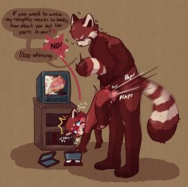 anthro begging cub dad daughter dialogue father father_and_daughter furry girl incest male male_penetrating_female panda penetration raped_by_father red_panda size_difference straight tv vinik volx