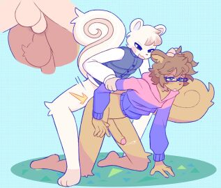 2024 adam_(gaysquirrelhub) amaruu anal anal_sex animal_crossing anthro big_penis bisexual_pride_colors bottomless brown_body brown_fur brown_hair clothed clothing digital_drawing_(artwork) digital_media_(artwork) duo emanata eyewear foreskin fur gay genitals glasses hair hi_res humanoid_genitalia humanoid_penis kneeling lgbt_pride looking_pleasured male male/male male_penetrated male_penetrating male_penetrating_male mammal marshal_(animal_crossing) nintendo penetration penis pride_colors rodent sciurid sex squirrel topwear tree_squirrel uncircumcised vest white_body white_fur yaoi