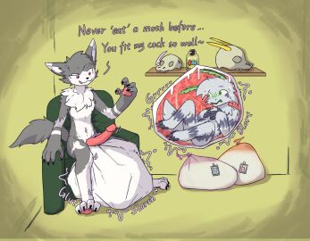 2025 accadurosoce ambiguous_gender anthro arthropod balls big_balls biped blush bone cock_vore condom container duo emanata english_text erection furry genitals glans gurgling_balls hi_res horn humanoid_genitalia humanoid_penis insects inside jar lepidopteran male male/ambiguous moth muth_(accadurosoce) onomatopoeia pawpads penile penis sexual_barrier_device sitting skull sound_effects text vore wtf