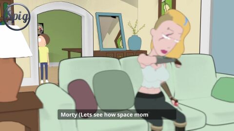 3d 3d_(artwork) 3d_animation 3d_model 3dcg abs beth_smith biceps blonde_hair eyebrow_piercing groping groping_breasts incest midriff mother_and_son rick_and_morty side_shave space_beth tagme tank_top thespig video white_body