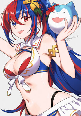 1girls alear_(female)_(seaside_dragon)_(fire_emblem) alear_(fire_emblem) alear_(fire_emblem)_(female) alternate_costume alternate_hairstyle bikini blue_bikini blue_eyes blue_hair blue_swimsuit breasts cleavage crossed_bangs female female_only fire_emblem fire_emblem_engage fire_emblem_heroes halterneck heterochromia highres large_breasts layered_bikini long_hair multicolored_clothes multicolored_hair navel nintendo official_alternate_costume official_alternate_hairstyle peach11_01 ponytail red_bikini red_eyes red_hair red_swimsuit solo sommie_(fire_emblem) split-color_hair stomach swimsuit two-tone_hair very_long_hair white_bikini white_swimsuit