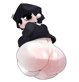 1boy 1femboy ass ass_focus back_view big_ass big_butt black_collar black_eyes black_hair butt_focus clothed clothing collar danielito endy_(danielito) femboy femboysub goth goth_boy gothic huge_ass male nervous nervous_expression nervous_face original original_character simple_background solo_femboy solo_male sweat sweating sweaty_ass sweaty_butt tired tired_eyes white_background white_body white_skin